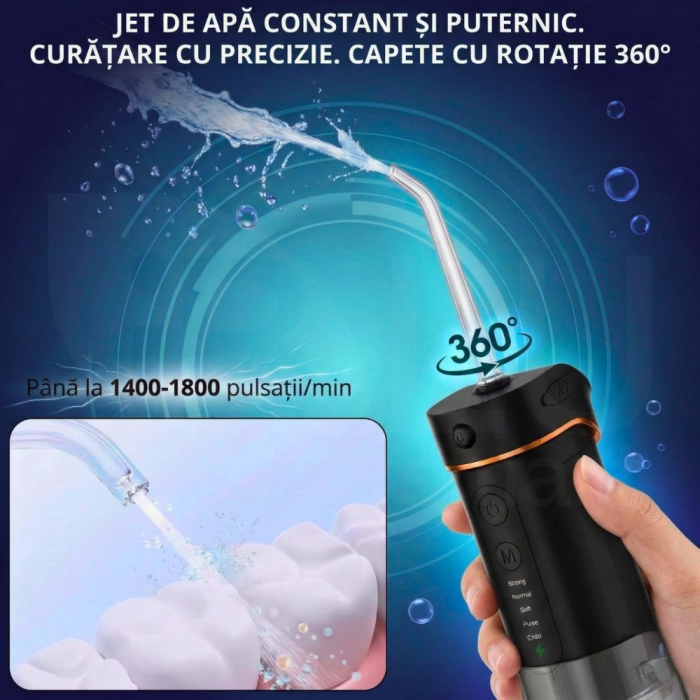 Irigator Oral Profesional Slim pentru Duș Bucal cu Rezervor Retractabil si Gravity Ball, 4 Capete, Negru [6]