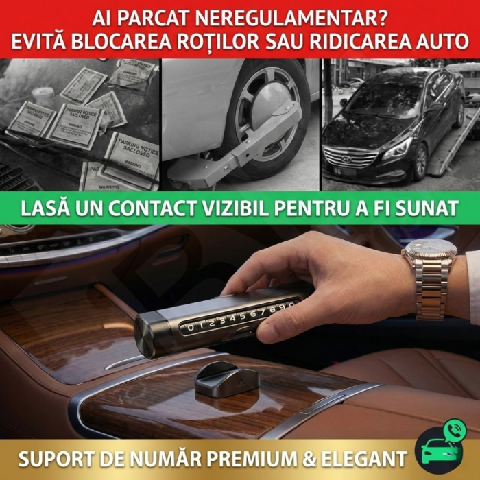 Suport Număr Telefon Auto iBLU smart™ 3-în-1 cu Cifre Rotative (Rulou), Privacy Mode, Ciocan Urgență Tungsten cu Arc (Spargere geam lateral fără efort), Cutter Centură, Include Geam Testare, Aluminiu, Rezistent la temperaturi înalte, Negru [3]