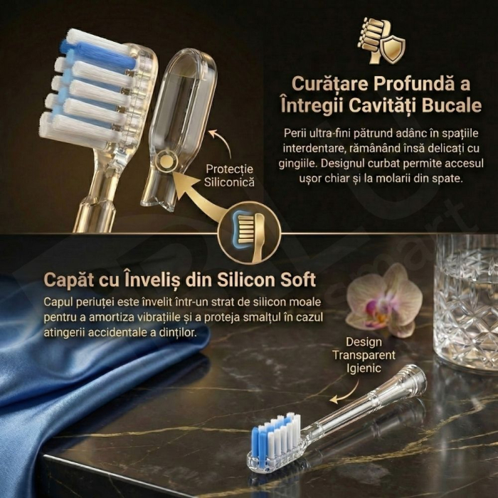 Periuță de Dinți Electrică Sonică iBLU smart™ PRO, Display Digital LCD, Tehnologie Hibridă (Vibrații + Oscilații Ample 60°), Motor Maglev 38.400 VPM, Capăt Anti-Șoc, Baterie 1200mAh (35 Zile), Încărcare USB-C, Pachet cu 6 Rezerve și Toc Transport, Negru [4]