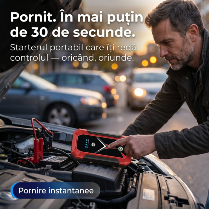 Starter Auto Portabil iBLU smart®, 2000A, 12V, Power Bank integrat, Lanternă LED 4-în-1, Roșu/Negru [2]