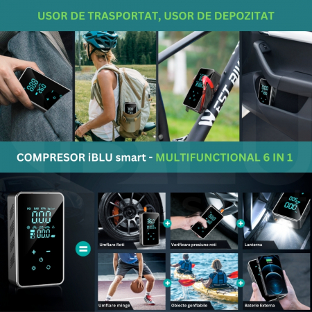 Compresor Auto Digital Portabil 6 în 1 cu Ecran LED Full-Touch, Multifuncțional [5]