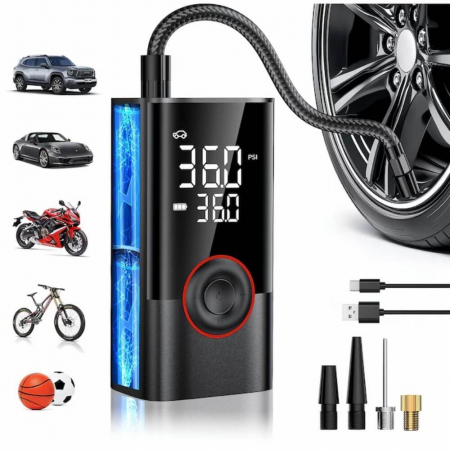 Toate Produsele - Compresor Auto Profesional Wireless iBLU smart, Portabil, Tehnologie Dublu-Cilindru pentru Umflare Rapida, 25L/min, 150 PSI, Auto-Off, Powerbank, Lanterna LED 3 Moduri, 5 Moduri Presetate pentru Auto, Moto, Biciclete, Mingi, Baterie 4000mAh, USB-C, Negru