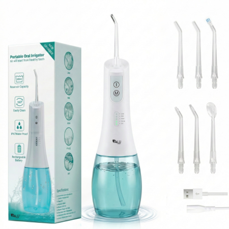 Toate Produsele - Irigator Oral Profesional pentru Duș Bucal cu Rezervor Detașabil, Portabil, 6 Capete, Alb