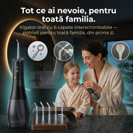 Irigator Oral Profesional pentru Duș Bucal cu Rezervor Detașabil, Portabil, 6 Capete, Negru [2]