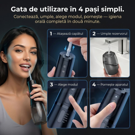 Irigator Oral Profesional pentru Duș Bucal cu Rezervor Detașabil, Portabil, 6 Capete, Negru [4]