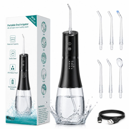 Toate Produsele - Irigator Oral Profesional pentru Duș Bucal cu Rezervor Detașabil, Portabil, 6 Capete, Negru