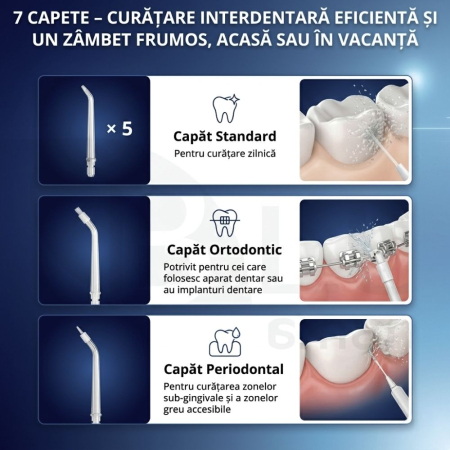 Irigator Oral Profesional Slim pentru Duș Bucal cu Rezervor Retractabil si Gravity Ball, 4 Capete, Negru [3]