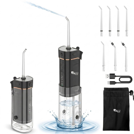 Toate Produsele - Irigator Oral Profesional Slim pentru Duș Bucal cu Rezervor Retractabil si Gravity Ball, 4 Capete, Negru