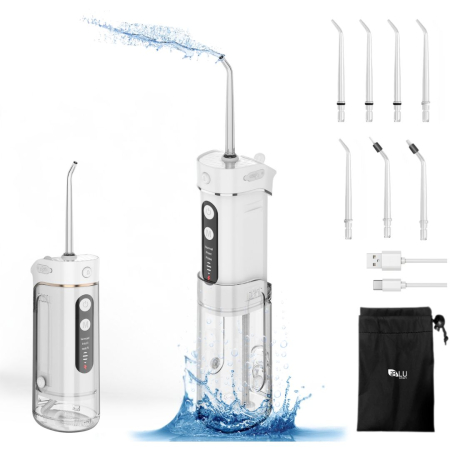 Irigatoare Bucale - Irigator Oral Profesional Slim pentru Duș Bucal cu Rezervor Retractabil si Gravity Ball, 4 Capete, Negru