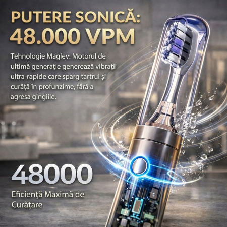 Periuță de Dinți Electrică iBLU smart™ PRO cu Funcție de Sterilizare UV, 5 Programe de Curățare, Motor Maglev 48.000 VPM cu Oscilație 60° (Tehnica Bass), Design Metalic Unibody, 6 Capete DuPont, Baterie 1200mAh, Argintiu [2]