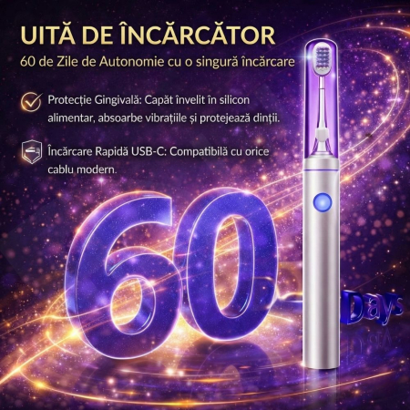 Periuță de Dinți Electrică iBLU smart™ PRO cu Funcție de Sterilizare UV, 5 Programe de Curățare, Motor Maglev 48.000 VPM cu Oscilație 60° (Tehnica Bass), Design Metalic Unibody, 6 Capete DuPont, Baterie 1200mAh, Argintiu [3]