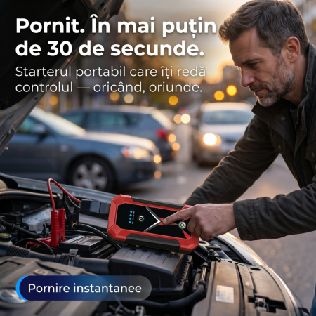 Starter Auto Portabil iBLU smart®, 2000A, 12V, Power Bank integrat, Lanternă LED 4-în-1, Roșu/Negru [1]