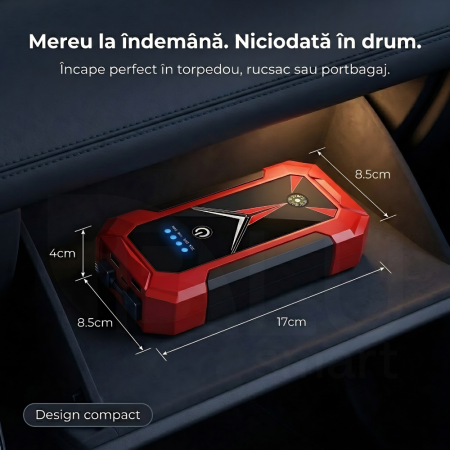 Starter Auto Portabil iBLU smart®, 2000A, 12V, Power Bank integrat, Lanternă LED 4-în-1, Roșu/Negru [3]