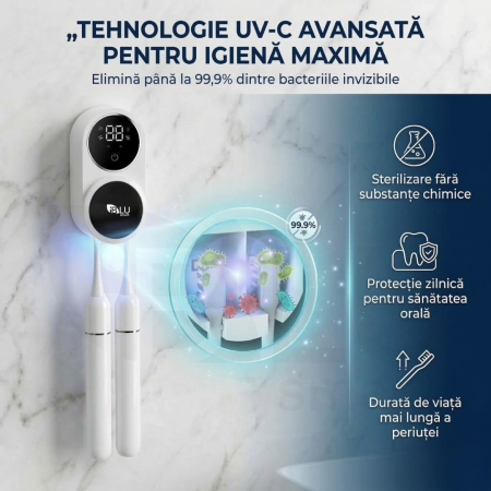 Sterilizator UV Portabil pentru 2 Periuțe de Dinți și Senzor Închidere-Deschidere Automată, Alb [3]