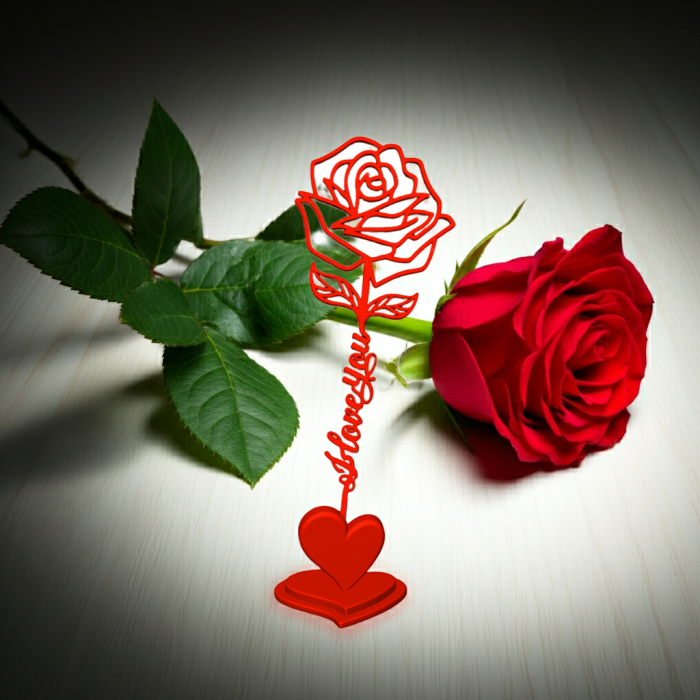 Trandafir cu mesaj I Love You – Suport inimă Idearium [2]