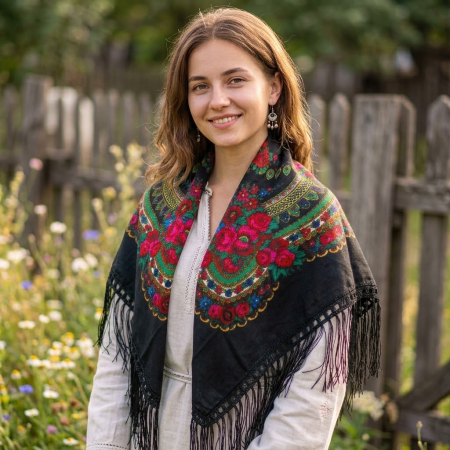 Basmale - Basma Tradițională Nouă cu Ciucuri, Model Deosebit 70x70 cm