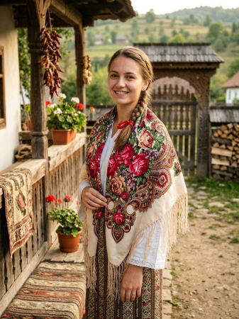 Basmale - Șal tradițional model trandafiri bogați