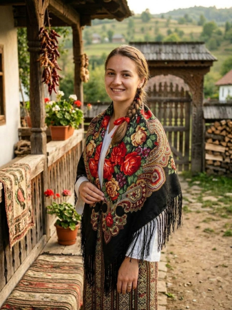 Basmale - Șal tradițional model trandafiri bogați