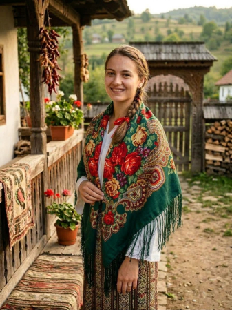 Basmale - Șal tradițional model trandafiri bogați