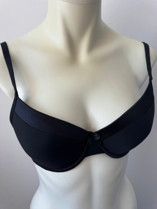 Sutien Mihaela cu cupa B subtire, satin , microfibra , negru [2]