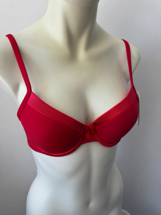 Sutien Mihaela cu cupa B subtire, satin , microfibra , rosu [2]