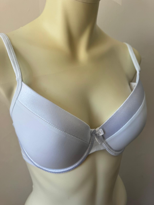 Sutien Mihaela cu cupa  D subtire, satin , microfibra , alb [2]