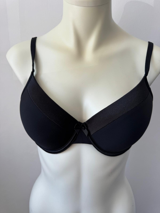 Sutien Mihaela cu cupa  D subtire, satin , microfibra , negru [2]