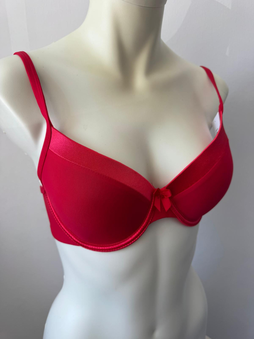 Sutien Mihaela cu cupa  D subtire, satin , microfibra , rosu [2]