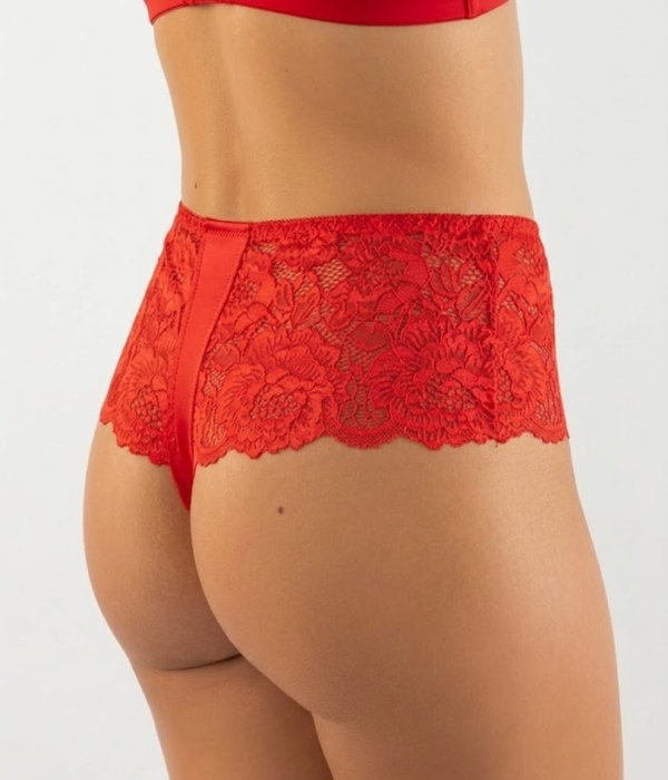 Chilot Damă Tanga cu Talie Înaltă din Dantelă Florală, Rosu M-XXL [2]