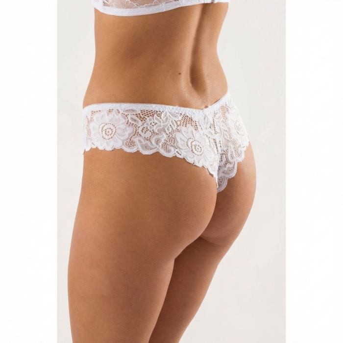 Chiloți Brazilieni Damă din Bumbac cu Bandă Lată de Dantelă, Alb (M-XXL) [2]