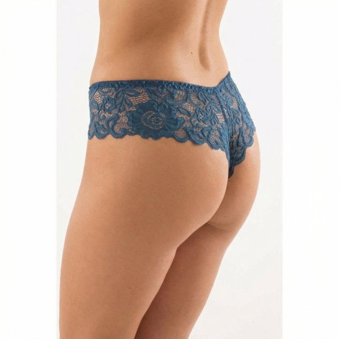 Chiloți Brazilieni Damă din Bumbac cu Bandă Lată de Dantelă, Albastru (M-XXL) [2]