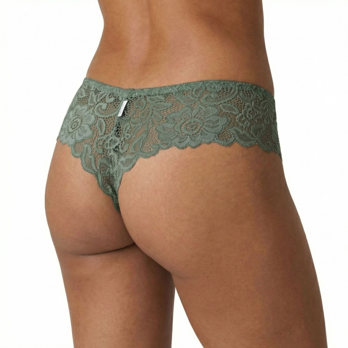 Chiloți Brazilieni Damă din Bumbac cu Bandă Lată de Dantelă, Verde (M-XXL) [2]