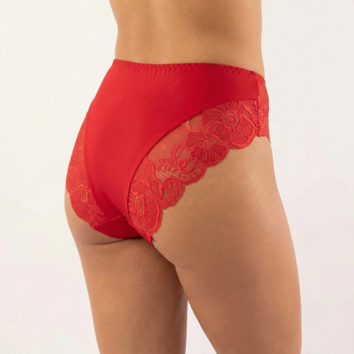 Chiloți Damă Bumbac cu Margini din Dantelă, Talie Medie, Roșu (M-XXL) [2]