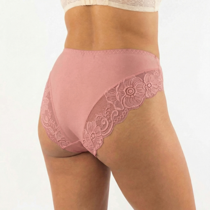 Chiloți Damă Bumbac cu Margini din Dantelă, Talie Medie, Roz (M-XXL) [2]