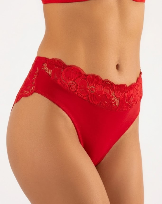 Chiloți Damă din Bumbac cu Dantelă Florală Laterală, Model Confort, Rosu M-XXL [3]