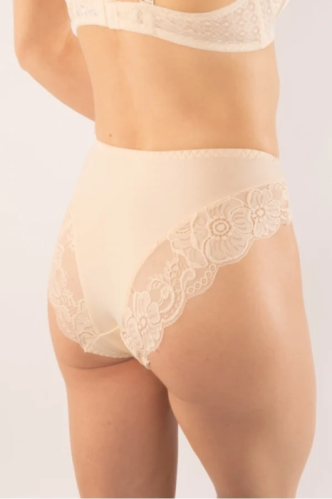 Chiloți Damă Bumbac cu Margini din Dantelă, Talie Medie, Crem (M-XXL) [3]