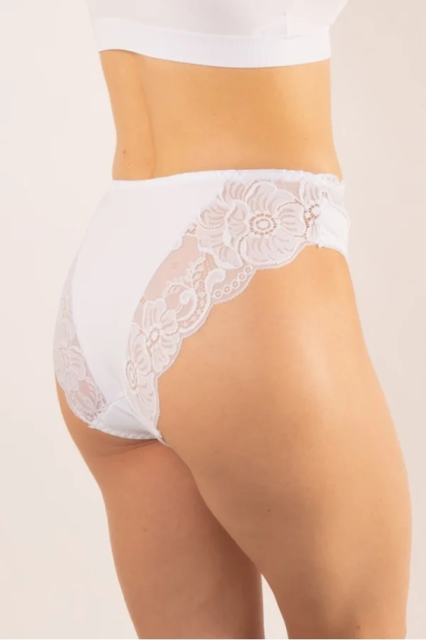 Chiloți Damă din Bumbac cu Dantelă Florală Laterală, Model Confort, Alb M-XXL [6]