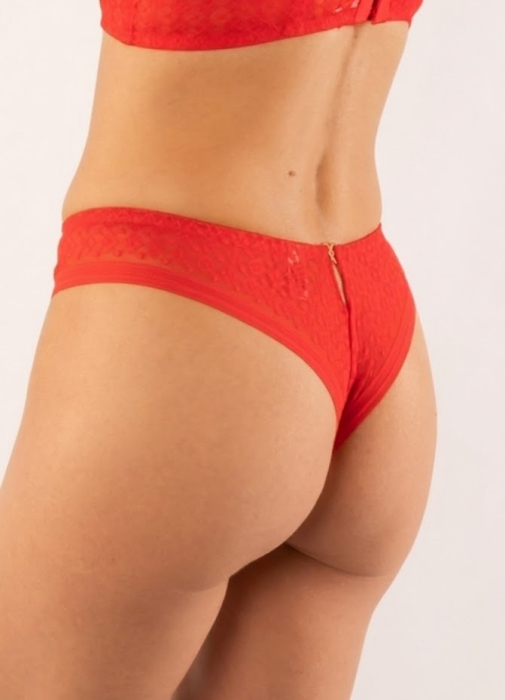 Chiloti Tanga de Lux din Dantelă Elastică, cu Talie Înaltă și Decupaj Generos , Rosu S-XL [3]