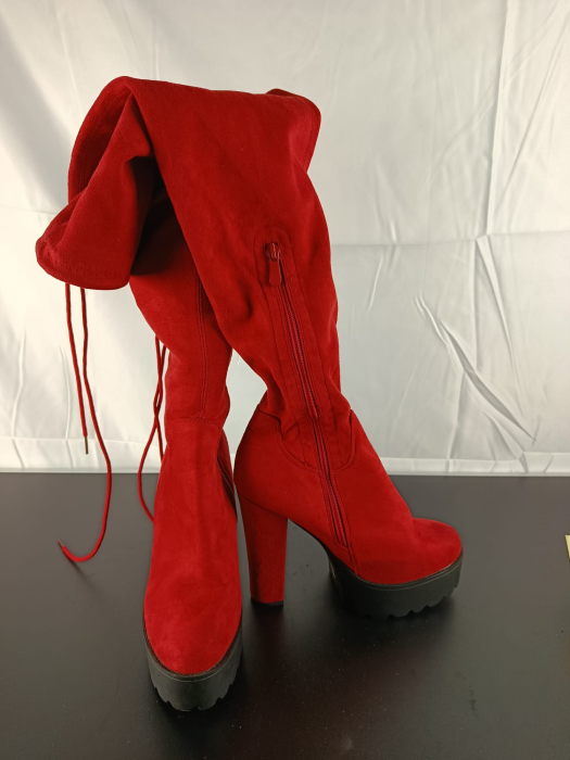 Cizme cu platforma, Lungi Catifea Rosie, Dama, Numi nr 40 [2]