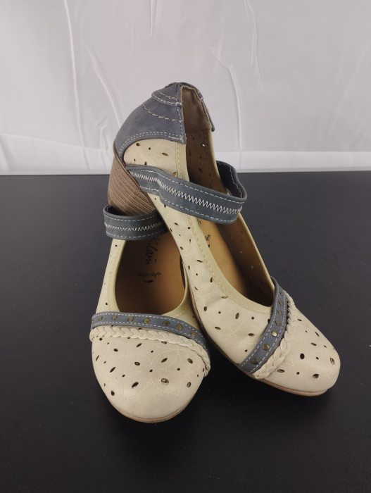 Pantofi cu toc, dama, Jane Klain,Bej-Albastru, nr 37 [2]