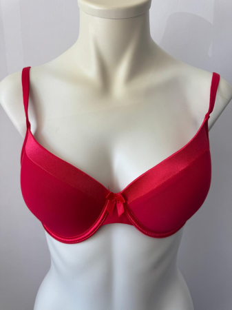 Chiloti bumbac - Sutien Mihaela cu cupa  C subtire, satin , microfibra , rosu