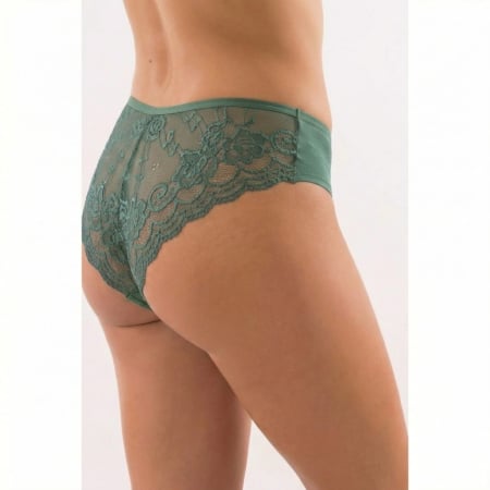 Chiloti bumbac si dantela - Chiloți Brazilian din Bumbac cu Spate Integral din Dantelă Florală, Verde (M-XXL)