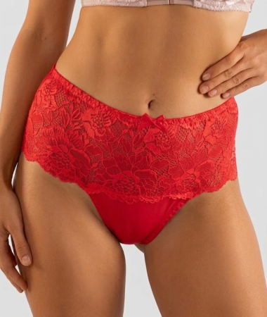 Haine noi - Chilot Damă Tanga cu Talie Înaltă din Dantelă Florală, Rosu M-XXL