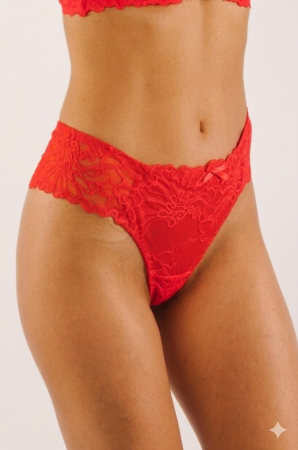 Haine noi - Chiloți Brazilieni din Dantelă Elastică, cu Talie Înaltă eleganti, Rosu S-XL