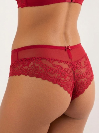 Haine noi - Chiloți Damă Brazilieni din Dantelă și Mesh, Model Elegant cu Transparențe, Rosu S-XL