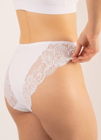 Haine noi - Chiloți Damă din Bumbac cu Dantelă Florală Laterală, Model Confort, Alb M-XXL