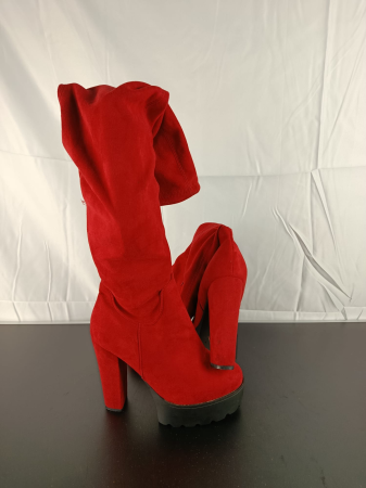 Cizme - Cizme cu platforma, Lungi Catifea Rosie, Dama, Numi nr 40