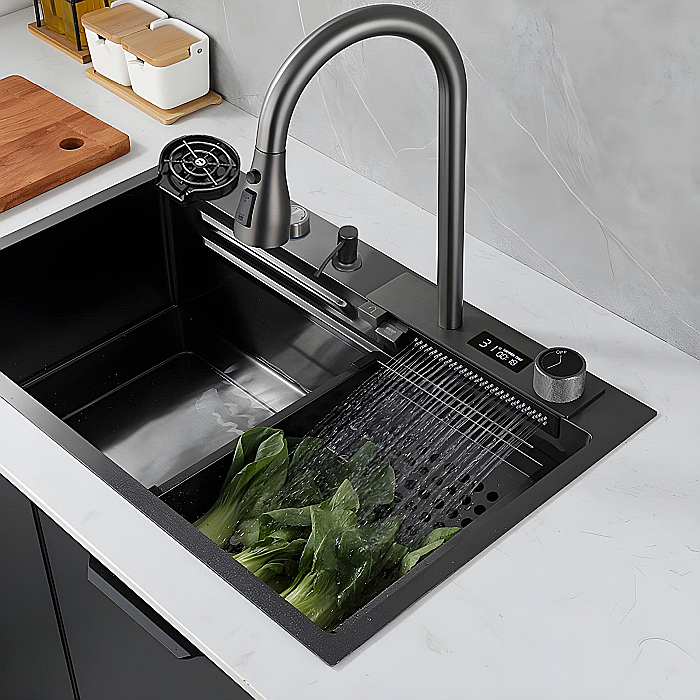 Chiuveta multifuncționala iHunt Sink SC005, waterfall, display LED, spalator pahare, retractabila [2]