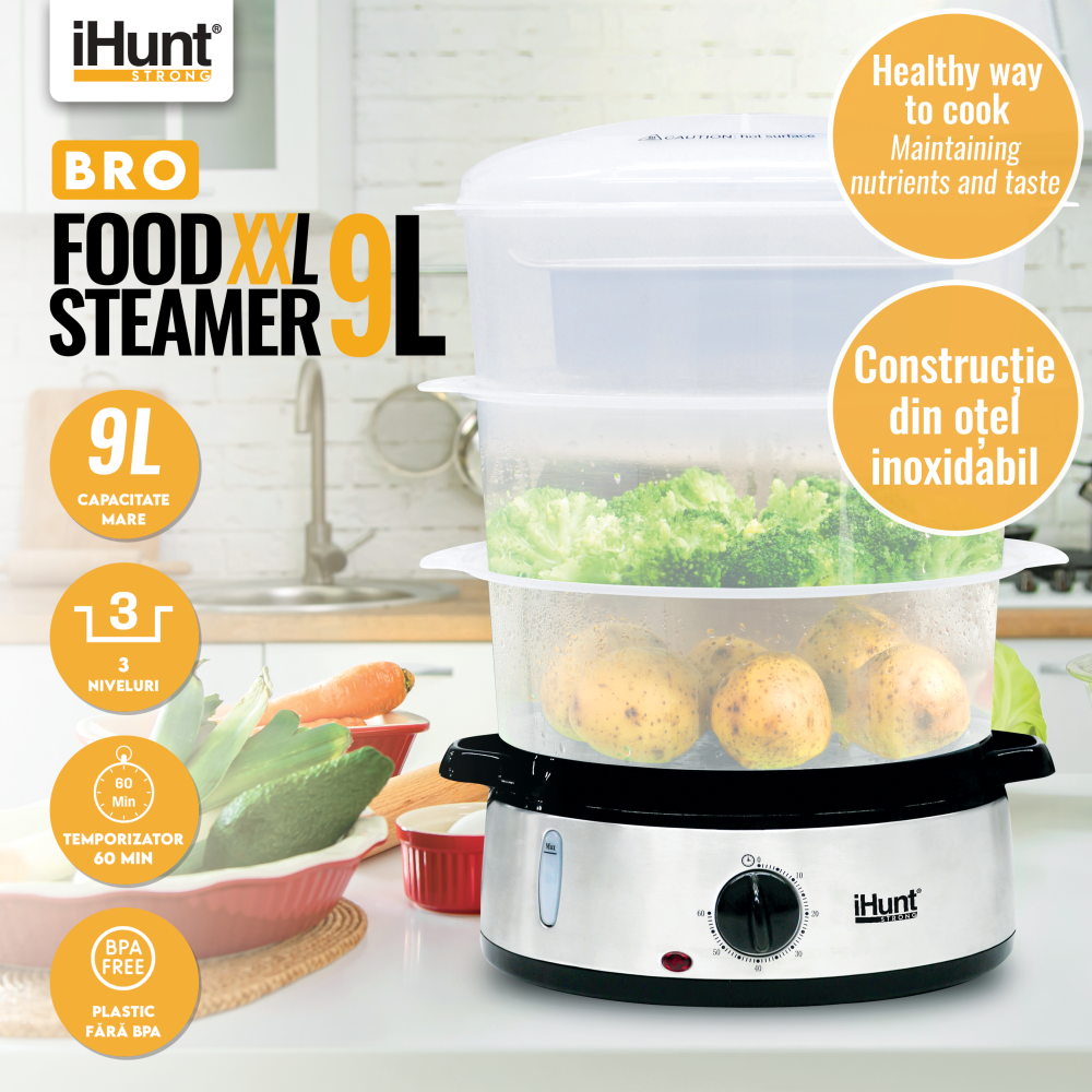 Aparat de gatit cu aburi iHunt Bro Food Steamer XXL 9L [2]