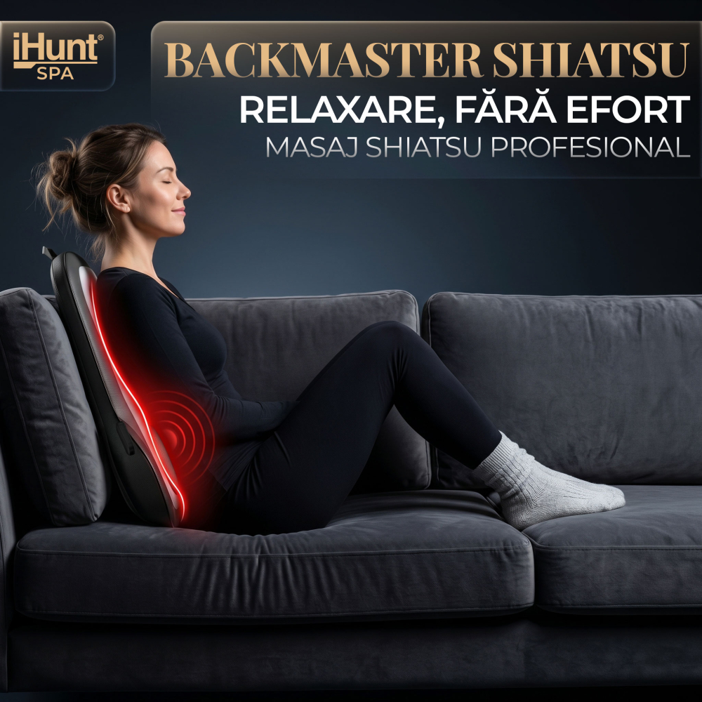 Husa de masaj cu incalzire iHunt SPA BackMaster Shiatsu, pentru scaun, masaj complet spate, gat si fese, Tehnologie Shiatsu, Telecomanda, Auto & Acasa [2]